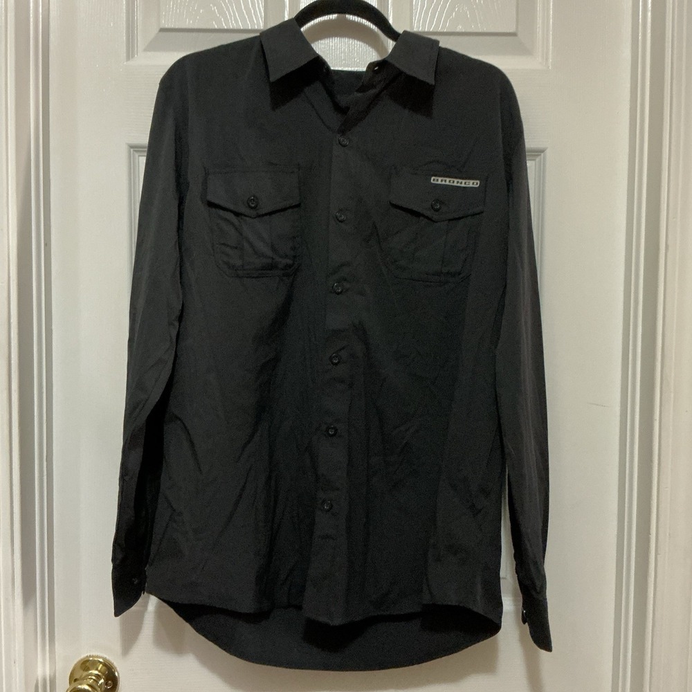 Ford Bronco‎ Men's Long Sleeve Shirt Black Large Nylon Button Down Collared Logo